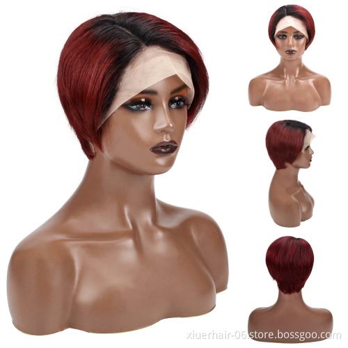 Short Curly Human Hair Wig 13X6 Lace Front Brazilian Perruque Pixie Cut Human Hair Curls Short Wigs For Black Women